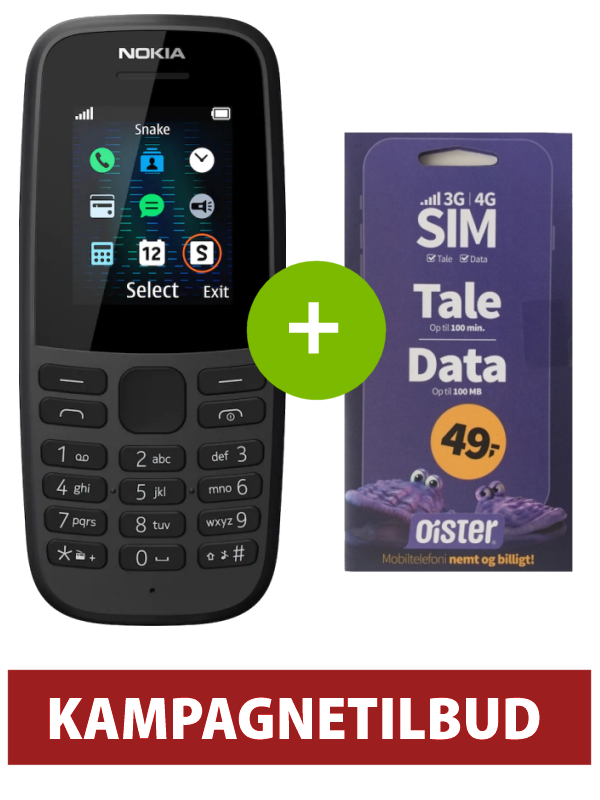 Nokia 105 Sort mobiltelefon + OiSTER Startpakke